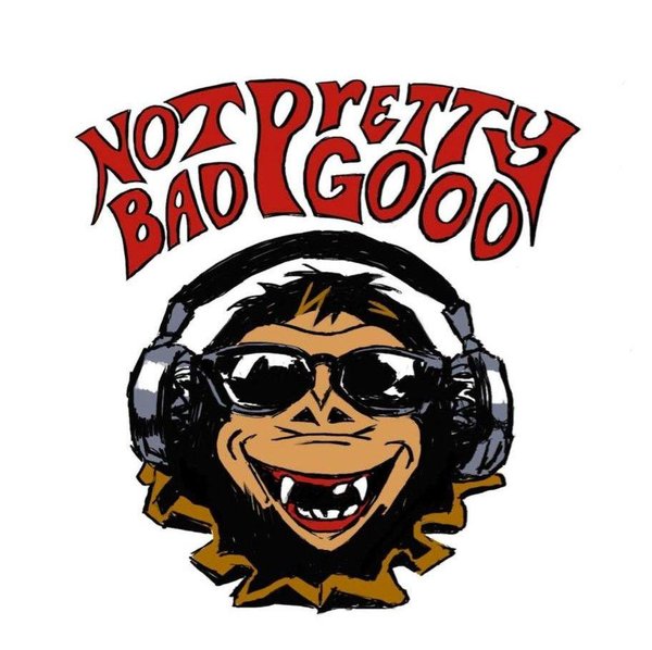 Not Bad Pretty Good band logo &mdash; cartoon monkey with headphones and sunglasses